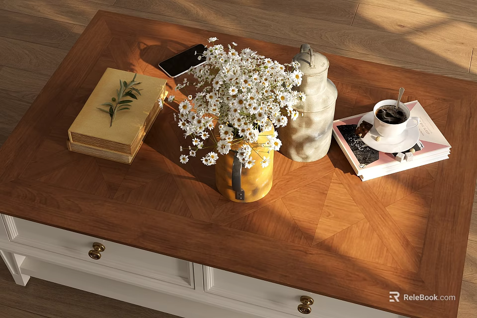 Elegant Decorative Ornament Set With Vase Books Coffee Cup And Small Decor Items For Coffee Table 3d model 