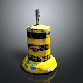 Yellow And Black Striped Traffic Bollard With Metal Top And Base