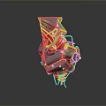Game Movie Character With Mechanical Blue Red Armor And Intricate Metallic Structure