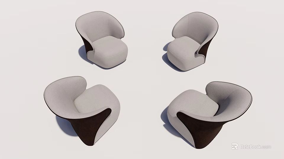 Modern Curved Single Sofa With Light Gray And Dark Brown Fabric Upholstered Design 3d model 