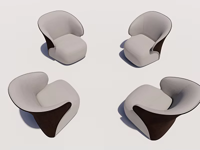 Modern Curved Single Sofa With Light Gray And Dark Brown Fabric Upholstered Design 3d model