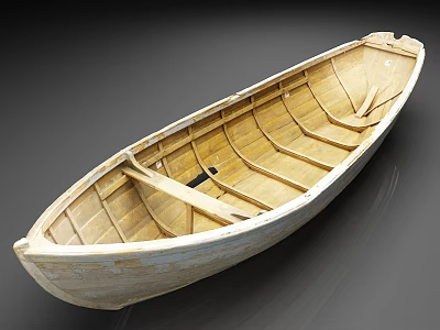 Vintage Handcrafted Wooden Boat With Natural Wood Grain And Interior Seats 3d model