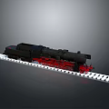 Detailed Black Train Model With Red Wheels On White Tracks