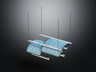 Modern Blue Wave Shaped Chandelier With Metallic Frame And Hanging Suspension Design 3d model