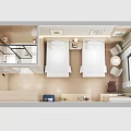 Modern Hotel Guest Room Featuring Twin Beds City View Window Wooden Furniture And Decorative Paintings