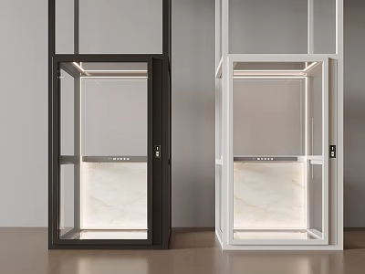 Modern Black and White Glass Elevator Design With Sleek Interior and Marble Accents 3d model