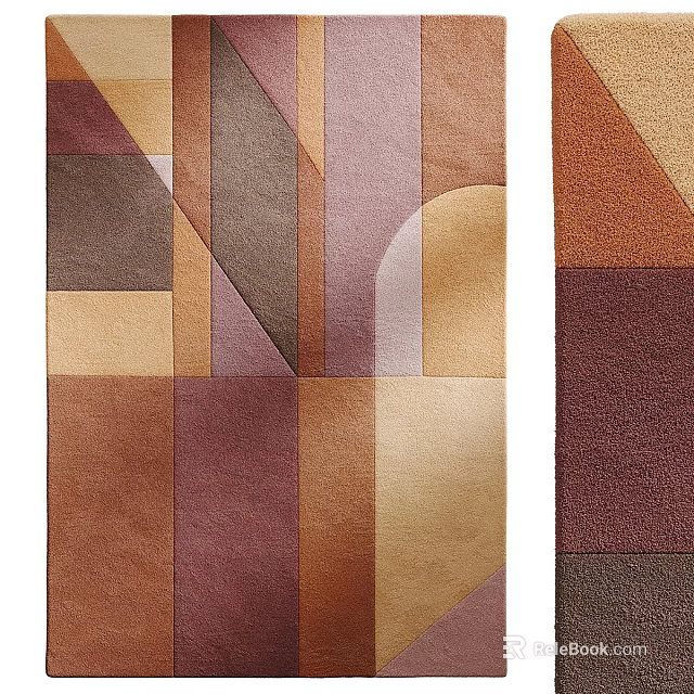 Modern Square Rug With Abstract Geometric Shapes In Brown Beige And Purple Tones 3d model 