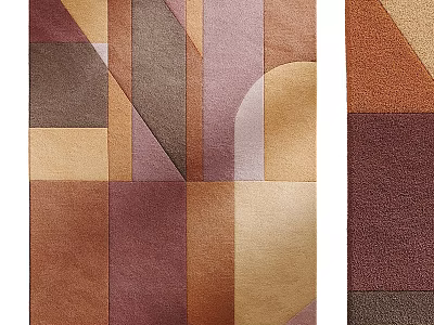 Modern Square Rug With Abstract Geometric Shapes In Brown Beige And Purple Tones 3d model