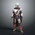 Detailed Silver Armored Warrior with Brown Cloak and Weapon in Standing Pose