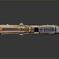 Golden Decorative Futuristic Pistol With Intricate Design And Blue Tech Accents