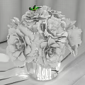 Elegant White Carnation Bouquet In Golden Vase On Green Textured Fabric