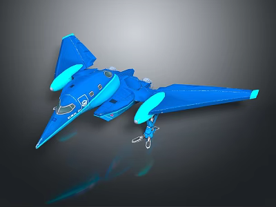 Blue Futuristic Sci Fi Aircraft With Sleek Design And Glowing Engines 3d model