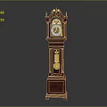 Ornate Red Traditional Grandfather Clock Featuring Carved Details And Gold Pendulum