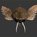 Brown Spotted Aquatic Fish With Unique Fins And Orange Eyes On Dark Surface
