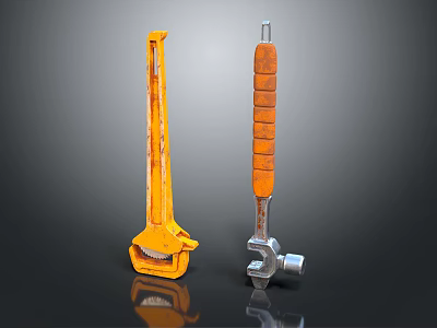 Two Yellow And Orange Metal Hardware Tools On Reflective Surface 3d model
