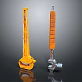 Two Yellow And Orange Metal Hardware Tools On Reflective Surface