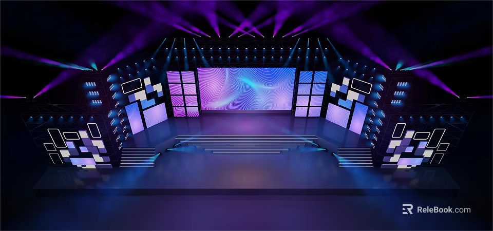Modern Stage Design Featuring Purple Blue Lights And Large Screen 3d model