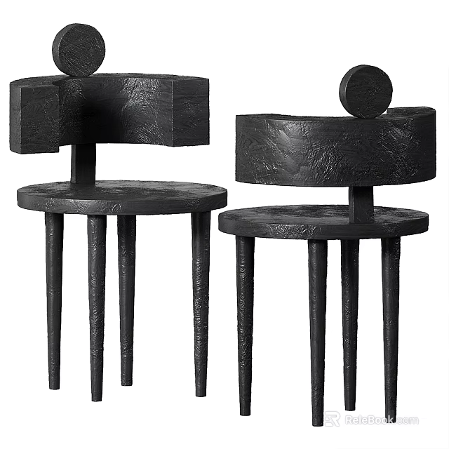 Modern Black Textured Chairs With Unique Square Round Structure And Slim Legs 3d model
