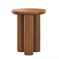 Two Wooden Side Tables With Round Tops And Cylindrical Legs Design