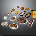 Assorted Delicious Foods Collection Featuring Cakes Burgers Fries Desserts And Snacks
