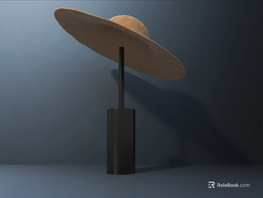 Modern Table Lamp With Large Light Brown Disc Shade And Black Cylinder Base 3d model 