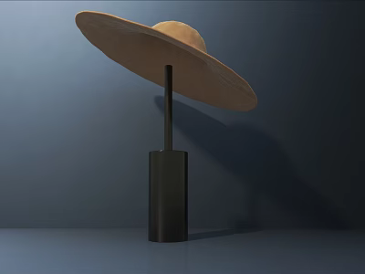 Modern Table Lamp With Large Light Brown Disc Shade And Black Cylinder Base 3d model