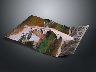 Realistic 3D Bridge Model On Natural Terrain With River Grass And Rocks 3d model