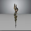 Artistic Ornate Weapon Featuring Curved Design And Colorful Intricate Carving Details