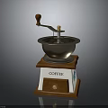Vintage Coffee Grinder With Wooden Handle Metal Grinding Bowl And Base Featuring COFFEE Lettering
