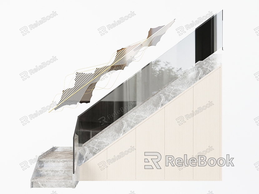 Modern Staircase Stair L-shaped Stair Villa Stair Glass Stair Handrail Stair Wall Decorations Stair Locker model