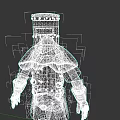 Fantasy Game Character Wearing Metal Armor With Red Eye Helmet And Brown Shoulder Cloth