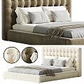Double Bed Design With Tufted Upholstered Headboard Neutral Tones Decorative Pillows And Blanket