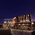 Modern Bubble Tea Shop Exterior With Outdoor Seating Night View And Wooden Accents Lighting