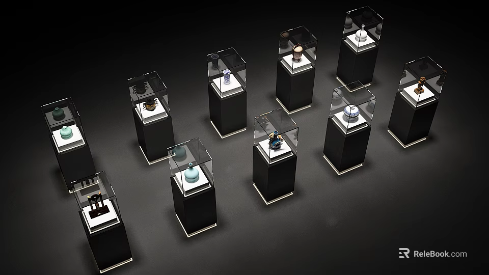 Modern Display Cabinets with Transparent Glass Covers and Black Bases for Showcasing Exquisite Items 3d model 