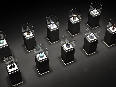 Modern Display Cabinets with Transparent Glass Covers and Black Bases for Showcasing Exquisite Items 3d model