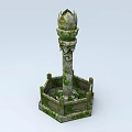 Vintage Style Floor Lamp With Lotus Top Stone Pillar And Hexagonal Moss Covered Base