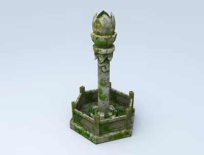 Stone Lantern Stone Carving Lotus Landmark Stone Pillar 3d model