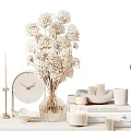 Elegant Decorative Ornament Set With Vases Dried Flowers Green Plants Candles Clock And Diffusers