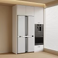 Modern Kitchen With White Cabinets Double Door Refrigerator Built-in Oven And Blinds