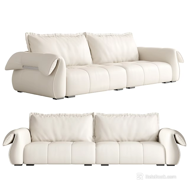 White Double Sofas With Modern Comfortable Design 3d model 