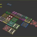 Collection Of Blue Floor Tiles With Various Patterns And Shapes