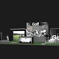 Golf Themed Exhibition Booth With Sign Golf Balls And Green Grass