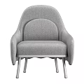 Gray Fabric Single Sofa With Modern Curved Backrest Armrests And Metal Legs