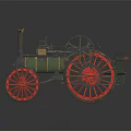 Vintage Steam Tractor With Green Black Body And Large Red Wheels