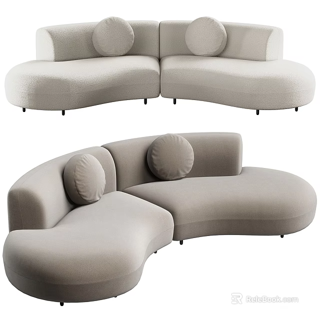 Modern Curved Sectional Sofa With Soft Upholstery And Decorative Pillows 3d model 
