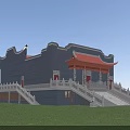 Ancient Chinese Architecture With Gray Walls Red Roof And Stone Stairs In Courtyard