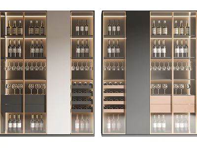 Modern Wine Cabinet Design With Glass Doors Bottles And Wine Glass Storage 3d model