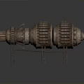 Rusted Mechanical Weapon With Gear Structure Metal Stand And Cylindrical Barrel 3d model