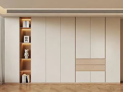 Modern Light Colored Wardrobe Interior With Illuminated Shelves And Drawers 3d model