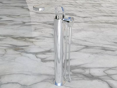 Elegant Modern Chrome Faucet With Sleek Design And Tall Spout On Marble Surface 3d model